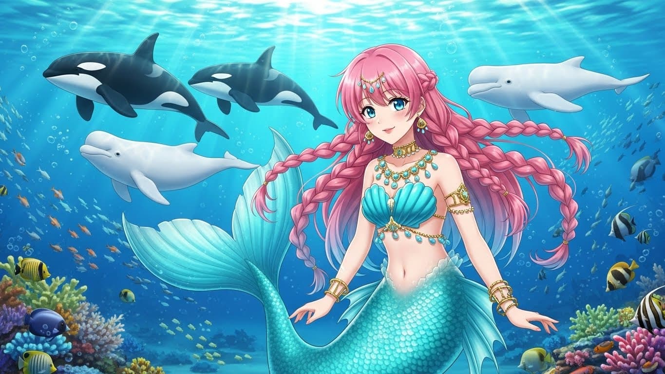 Pinki, die Meerjungfrau im Meer